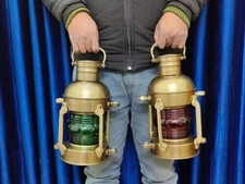 Set of Antique Anchor Oil Lamp, Vintage Marine Lantern, Nautical Ship Oil Lamp picture