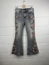 DRIFTWOOD Farrah Floral Flare Jeans Gray 29 X 32 Embroidered Rose Stretch NWOT picture