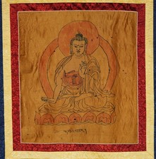 Real Tibet 19th Century Old Antique Buddhist Hand-Painted Thangka Ratnasambhava picture