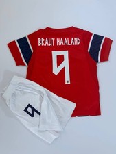 KIDS Norway Home Haaland #9 2026 Football Soccer Jersey & Shorts Kit Red picture