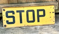 Rare Vintage School Bus Yellow Stop Sign Doubled Sided Flip Out Style picture