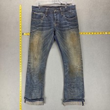 Selvedge Bootcut Jeans Mens 30x32 Blue Dirty Wash Dot Stripe Whiskers Honeycomb picture