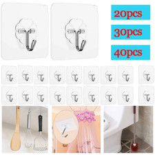 20-40pcs Adhesive Sticky Hooks Heavy Duty Clear Wall Seamless  Hooks Hangers US picture