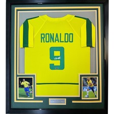 Framed Facsimile Autographed Ronaldo Nazario 35x39 Brazil Yellow Jersey picture