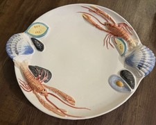 Vintage Italian Majolica Ceramic Seafood Platter VBC Tre Art 3D Lobster XL 18