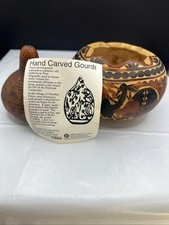 Vintage 1990s Hand Carved Peruvian Gourds Auerilo Medina Family Mate Burilado picture