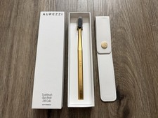 Aurezzi 24K Gold-Plated Luxurious Toothbrush W/ Black Bristles & Carry Case New picture