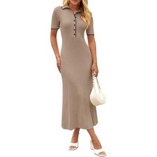 Merokeety Ribbed Polo Sweater Midi Dress Size M Medium NWT Brown picture
