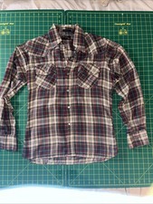 Vintage Western Shirt 16-35 Medium Plaid Pearl Snap USA Made 70s 80s Classic picture