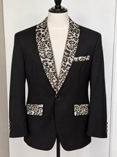 Custom Black Blazer Silver Leopard Trim Rockabilly VLV Stage Jacket 50R 2XL picture