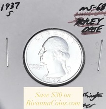 1937-S BRILLIANT UNCIRCULATED KEY DATE  U.S. WASHINGTON QUARTER. picture