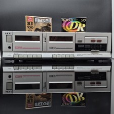 Akai HX-A301W Dual Cassette Deck Stereo Tape Player Silver Tested Working picture