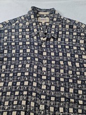 Campia Men's L Short Sleeve Button Up Rayon Casual Shirt Geometric Black/Beige picture