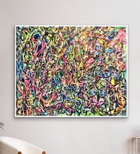 NEW ABSTRACT ART ON CANVAS Original Acrylic Painting  BRIGHT SIGNED 41x53 picture
