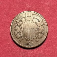 (1) Beautiful Antique 1865 Two Cent Piece G-GOOD NICE FILLER picture