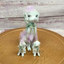 Kitschy Vintage White Ceramic Poodle Family 1950s Retro Japan chain linked MCM picture