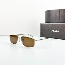Prada SPR C51S Sunglasses Silver Metal Frame Brown Lens Aviator New w/ Box picture