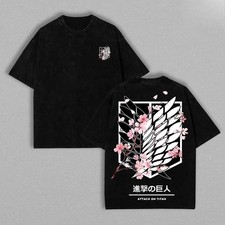 Attack On Titan Anime Unisex Tee | Wings Of Freedom AOT Shirts - Eren Acid Wash picture