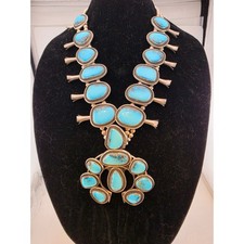 Vtg Navajo Sterling Turquoise Squash Blossom Necklace 348g Huge 4.25