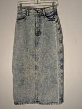 Vtg 80s The Clothing Academy Acid Wash Denim Midi Skirt Sz 9 High Waist USA Made picture