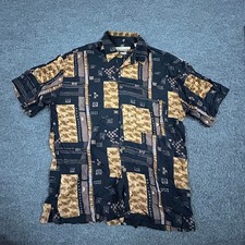 Robert Stock Shirt Mens Size Medium Black Brown Geometric Abstract Cotton Rayon picture