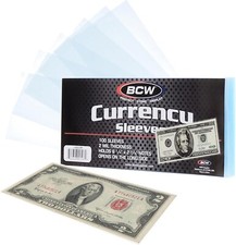 100 BCW Soft Banknote Sleeves For Modern US Dollar Bill / World Currency V Thin picture