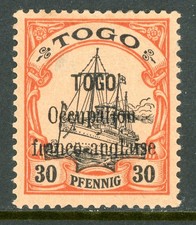 GANDALF - Germany 1914 Togo 30pf OP Yacht Signed x 2 Scott #160 Mint Y56 picture