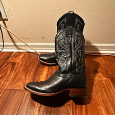 Cody James size 9 Black Leather Western Cowboy Boots Pull-On with Stitching picture