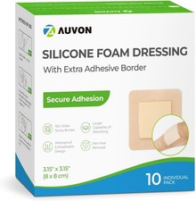 AUVON Silicone Foam Dressing with Large Adhesive Border, 3