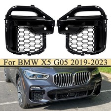 For 2019-2023 BMW X5 G05 Gloss Black Front Bumper LH+RH Fog Light Grille Cover picture
