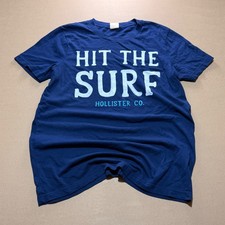 Hollister Graphic T-Shirt Medium Blue Excellent Hit The Surf Crewneck picture