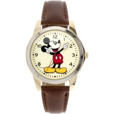 New Disney Classic Mickey Mouse Pointing Hands Brown Strap Watch In Box picture