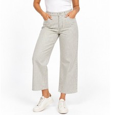 Lovervet by Vervet High Rise Crop Wide Leg Striped Jeans White Olive 30/11 NEW picture
