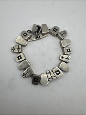 Vintage Lisa Jenks Oxidized 925 Brushed Sterling Silver Heavy Toggle Bracelet picture