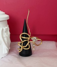 Schiaparelli Gold Abstract Twisted Wire Flower Crystal Art Ring Size 8 picture