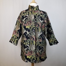 Heidi Daus Coat Evening Jacket 1X  Black Metallic Brocade Open Front Art 2 Wear picture