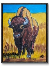 STK Original 14x11 Expressionist Bison Prairie Landscape Painting Signed Canvas picture