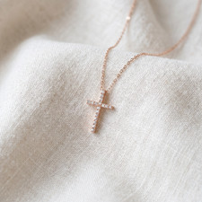 1/10ct Diamond Cross Pendant 14K Rose Gold 1/2