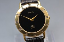 [Exc+5] Gucci 3000M Vintage 33mm Gold Men’s Quartz Watch Black Dial From JAPAN picture