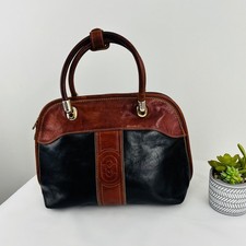 Vintage Marino Orlandi Genuine Leather Satchel Made in Italy Brown, Gold & Black picture