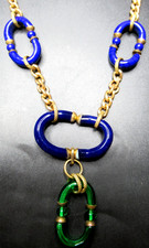 ARCHIMEDE SEGUSO Blue & Green Murano Glass Link Chain Vintage Necklace picture