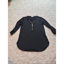 Zenana Black Zip Front V-Neck Tunic Top Roll Tab 3/4 Sleeve IT-2369AB Small picture
