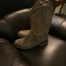 Lucchese Brown Leather Pull-On Western Cowboy Boots with Embroidered Shaft picture
