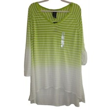 NWT Grace Elements Green & White Stripe Dip Dye Top XL picture