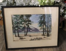 VTG MCM Jean Pefley 70s California Landscape Watercolor Painting Double Sided picture