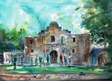 LARGE ALAMO Signed Print Texas Watercolor Artist JOHN RANDALL YORK San Antonio picture