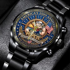 America 250th Anniversary Popeye Black Stainless Steel Watch TN1488 picture