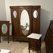 Antique Quarter Sawn Oak Art Nouveau Style Armoire Bedroom Set 1910–1920  picture