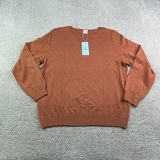 NEW Wiholl Sweater Womens XXL Orange V Neck Pointelle Knit Long Sleeve Pullover picture