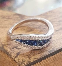1.34 Ct Round Cut Natural Sapphire & Diamond Engagement Ring 14K WhiteGold Siz 7 picture